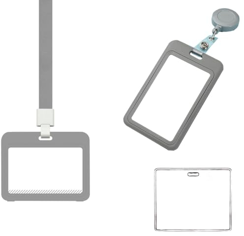 3 Pack kartenhalter mit band ausziehbar stahlseil clear ausweis- kartenhüllen for ID clip, credit cards badge holder (gray)