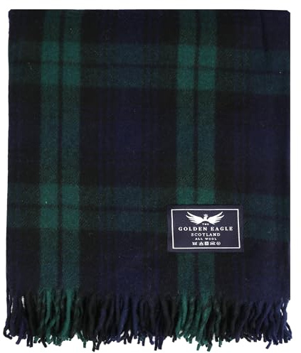 The Golden Eagle Scottish Tweed Wool Large Blanket Tartan Rug with Check Pattern for Warm Winter (Black Watch)