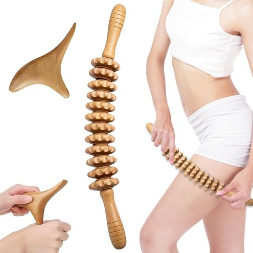 Riisoyu Faszienstab Holz, Trigger Set Massagestäbchen Triggerpunkt Faszienrolle Mit Griff Massageroller Massage-Werkzeug für Rücken Beine Nacken Körper Muskelentspannung
