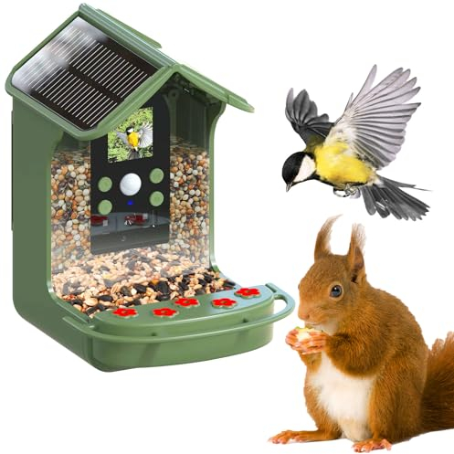 EASYPIX BirdyCam Futterhaus mit Kamera, Solarenergie, Automatische HD-Video- und Fotoaufnahmen von Vögeln, Futterspender für Garten