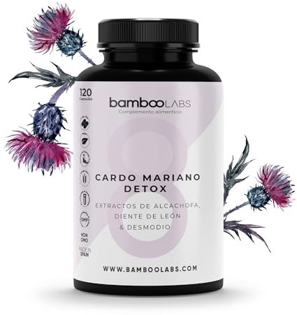 Bamboo Labs - Cardo Mariano con Extracto de Alcachofa, Extracto Seco de Diente de León y Desmodio, 120 Cápsulas 100% Naturales con 80% de Silimarina para Desintoxicar Higado y Mejorar la Digestión