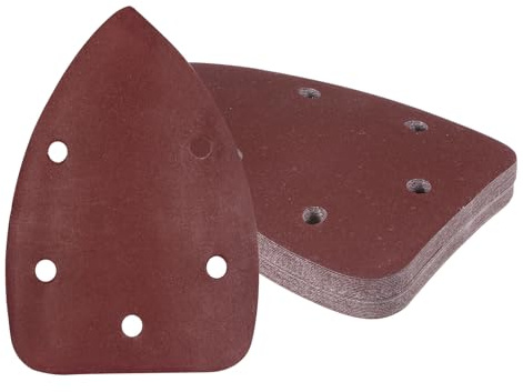Kozelo 25pcs Mouse Sander Detail Sandpaper - [400 Grit, 3.5 x 5.5] Triangle Hook and Loop Assorted Sanding Pads Sheet for Wood Furniture Polishing Use | 5 Hole, Aluminum Oxide