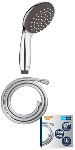 GROHE Vitalio Start 100 - Handbrause (wassersparend, 1 Strahlart, universale Befestigung), chrom, 27940000 + Brauseschlauch Vitalioflex Comfort 1500mm, 28743002