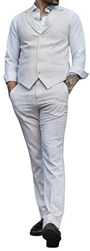 TruClothing Costume Homme Estival en Lin Habillé pour Mariage Gilet et Pantalon - Crème Beige 48