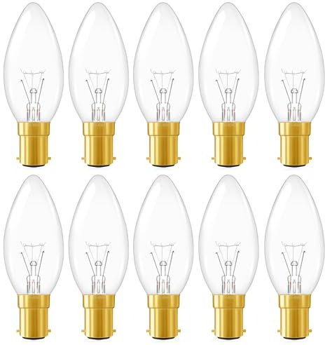 SCNNC B15 Candle Bulb C35 Dimmable 230 V, 400LM Warm White 2700K Candle Lights Decoration, Clear Bayonet Candle Light Bulb SBC B15 for Chandelier, Wall Lamp, Ceiling Light, Pack of 10