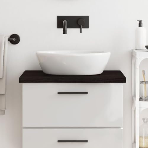 Encimera baño Madera Maciza tratada marrón Oscuro 60x50x(2-4) cm，Lavabo sobre encimera, Lavabo de tocador, Lavabo sobre encimera para baño