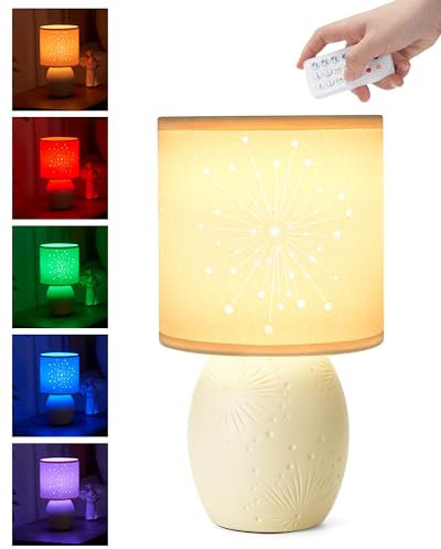 Small Cordless Table Lamp with Remote for Restaurant Dining, Rechargeable Battery Operated Lamp with Timer & Dimmer Multicolor Ceramic Light for Bedroom Living Room Office End Side Table Bedside Beige
