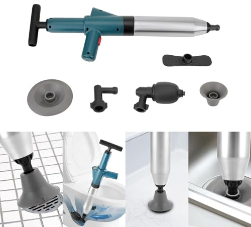 Madlife Toilet Plunger Kit,High Pressure Toilet Unblocker,Heavy Duty Toilet Plunger with 4 Replaceable Heads High Pressure Plunger Kit for Unblocking Toilet Sink Bathtub Floor Drain and Pipe Clog