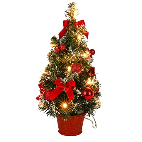 Mini Weihnachtsbaum Kleiner Weihnachtsbaum Tisch Weihnachtsbaum Klein Künstlich Geschmückt für Weihnachten Deko Mini Tischplatte Tannenbaum Weihnachtsfeier Dekoration Miniatur (Red, One Size)