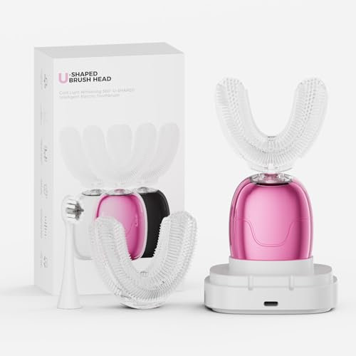 Spazzolino elettrico ad ultrasuoni per adulti, spazzolino automatico a forma di U per tutta la bocca, pulizia a 360°, sbiancamento dei denti, ricaricabile a mani libere, impermeabile IPX7