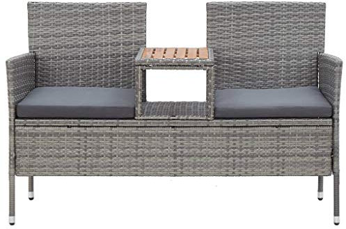 ULUYYUC Blumenbank Outdoor Gartenbank Balkon Bank Sitzbank Balkon - 2-Sitzer-Gartenbank mit Teetisch 143 cm Poly Rattan Grau für Parks Innenhof Balkon Garten