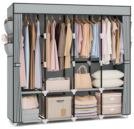 Vicye - Penderie en Tissu, Largeur 170 cm, Grande Capacité, Avec Housse, 4 Étagères et 4 Cintres, Penderie en Tissu Autoportante Stable pour la Chambre à Coucher, Gris