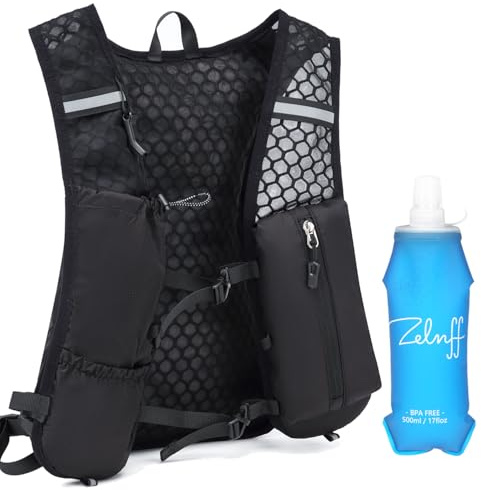Sac à dos d'hydratation avec flasque souple de 500 ml pour homme et femme – Respirant, léger, réfléchissant pour la course à pied, le cyclisme, la randonnée, la course