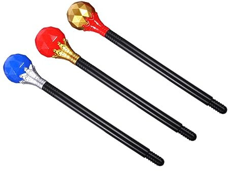 HEMOTON Lot de 3 Sceptres en Plastique Roi et Reine, Taille Petite, Léger et Lisse, Accessoire Costume Cosplay Halloween, Baguette Magique Fête Déguisement Anniversaire