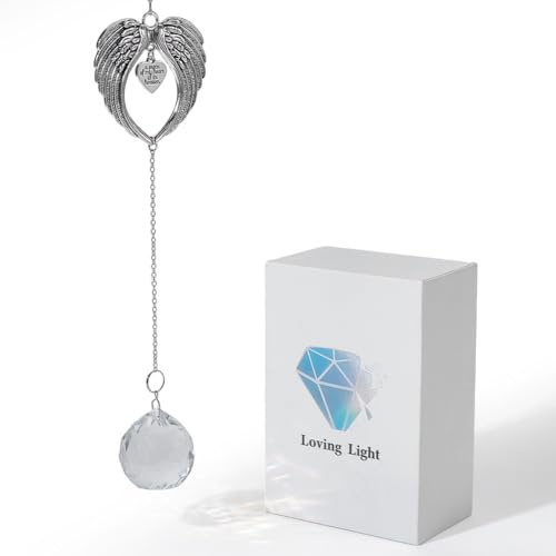 Beebeecraft Memorial Gifts for Loss of Loved One Clear Crystal Ball Window Suncatcher Angel Wing Unique Sympathy Gift for Loss of Mother Mom Son Father Sister Brother Husband