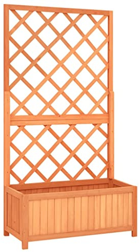 HaoChrymec Treillis de Jardin avec Jardinière en Bois de Sapin, Design Pratique, Jardinière Extérieure, Jardinière de Balcon, Jardinière Treillis, Pot de Fleur Extérieur, Marron, 70x30x135 cm