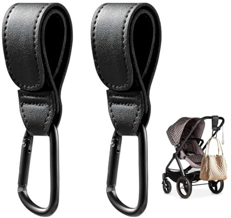 DWFEYOI 2 Pièces Crochets Pour Attache Poussette Mousqueton Accroche, Crochet Poussette, Attache Sac a Langer Poussette Universel Sac a Langer Pour Suspendre Les Sacs Et Faire Les Courses (Noir)