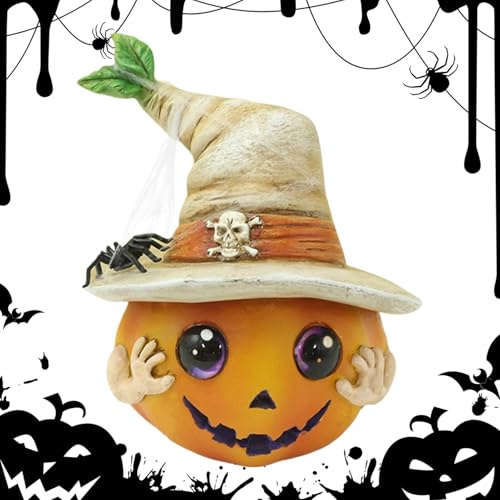 Decoraciones de Otoño - Calabazas Ornamentales de Resina con Detalles Pintados, Elemento de Decoración | Accesorios Campesinos de Temporada, Ambiente Halloween o Acción de Gracias, Decoración Exterior