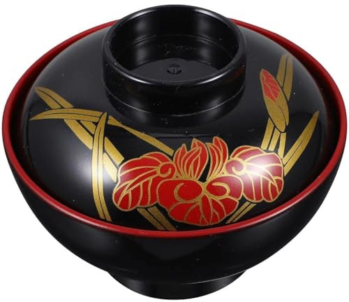 Brxmpn 1 Ensemble De Bols À Soupe Miso avec Couvercles, Bols À Soupe Traditionnels Japonais Incassables en Mélamine, Bols À Riz, Bols À Ramen pour Miso, Soupe, Nouilles Instantanées