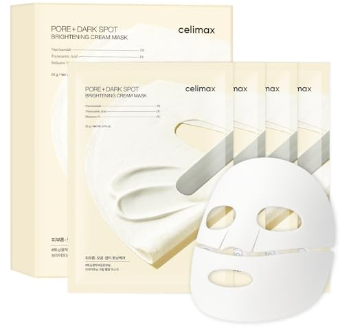 celimax Pore+Dark Spot Brightening Cream Mask 4EA | Non-Sticky Sheet for Enlarged Pores with Niacinamide, Tranexamic Acid, Non-Irritating, Hydrating, Hyperpigmentation, Korean Mask, Mothers Day Gift