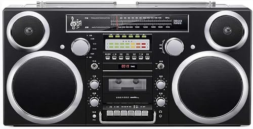 Boombox retro con Bluetooth, reproductor de CD, radio AM/FM, ranuras SD, entrada auxiliar, conector para auriculares, conversión USB/SD para reproducción de audio moderna