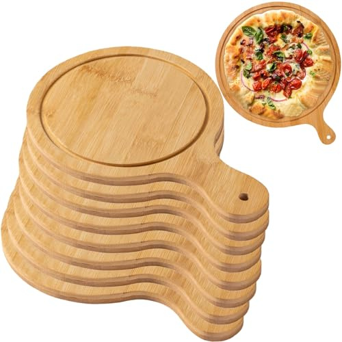 Set di 8 vassoi per pizza in legno con manici leggeri, ideali per la preparazione della pizza, conservazione, feste e raduni, fino a 33 cm