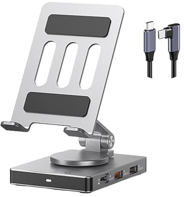 Estación de acoplamiento USB C multipuerto adaptador giratorio de 360 grados, soporte de teléfono 5 Gbps, velocidad de 100 W, carga plegable, diseño plegable, accesorios para laptop