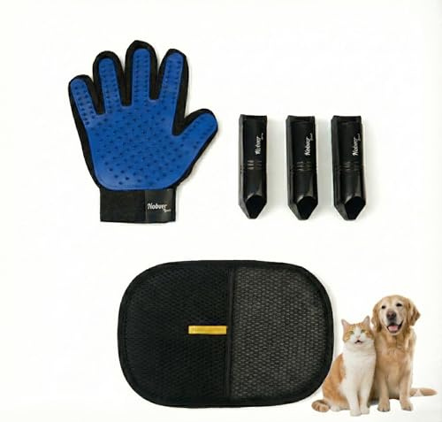 Pet Hair Remover & Shedding Solution: 5-Piece Complete Kit with Dog Grooming Glove, Furniture Cleaner Pad, and 3-Pack Washable Reusable Lint Rollers - Ideal for Home, Clothes, Carpet