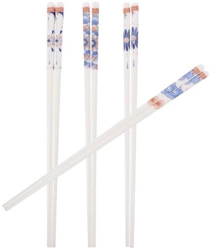 Cabilock Baguettes Japonaises en Céramique Réutilisables 4 Paires Blanches Assorties Vaisselle Asiatique pour Maison et Restaurant Ustensiles pour Fondue Cuisine Japonaise