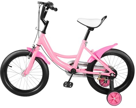 Fetcoi 16-tums barncykel för pojkar och flickor, förbättrad ungdomscykel med stödhjul, höjdjusterbar, lämplig för 5–8 år (rosa)