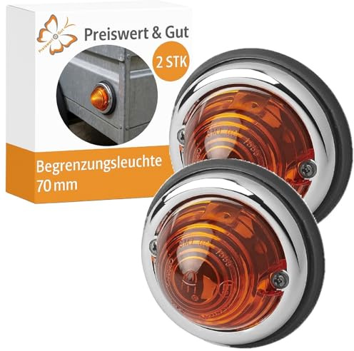 2 STK Begrenzungsleuchten Anhänger orange 70 mm 12V 24V links rechts E9 | Positionsleuchte Set ohne Leuchtmittel, Lampe für Wohnmobil, Wohnwagen und Transporter, Preiswert&Gut