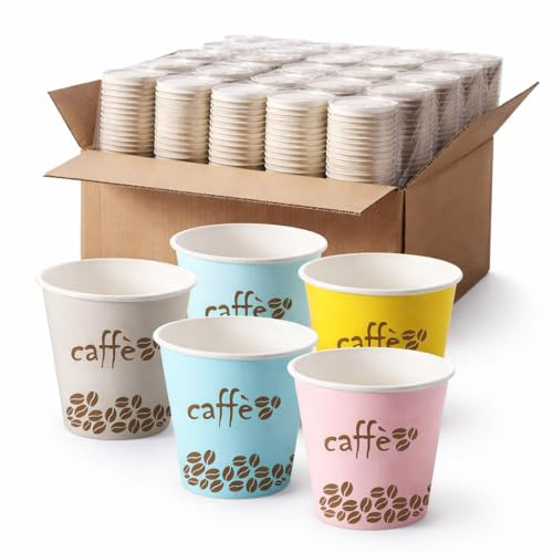 AURACAFFE' 1000 Bicchierini Caffè Carta -BIODEGRADABILI- 75 ML, Bicchieri Caffe Usa e Getta Termici - Bicchieri Carta per Espresso Made In Italy, Bar, Ufficio, Hotel, Asporto, Multicolor