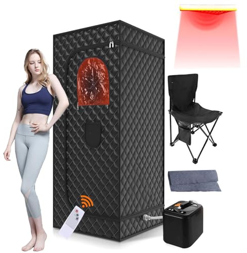 Saunas with Infrared LED Light Best Home Saunas with 1000W 3L Steamer 9-Level Temperature Control & Remote with Foldable Chair, for Indoor/Outdoor Use,InfraredLEDLight