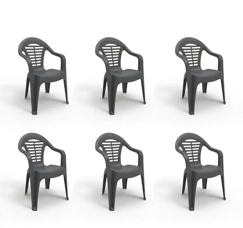 SHAF - Set di 6 sedie da giardino impilabili, per esterni, terrazza e spazi commerciali, plastica riciclata resistente ai raggi UV, prodotte in Spagna, modello Menorca, antracite