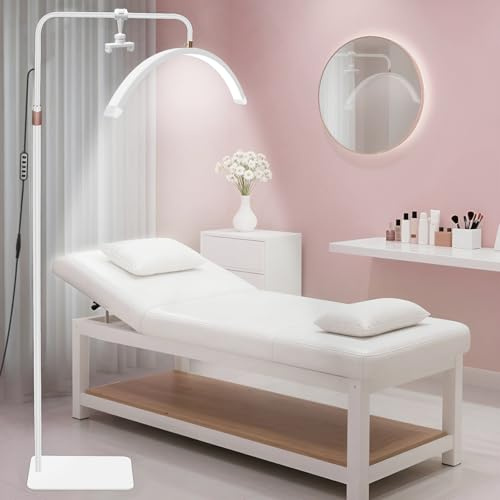 CGBE 23 Pulgadas Lámpara Extensiones Pestañas de Pie Media Luna - Blanco | 36W Lámpara Pestañas con Soporte Teléfono - Cabezal Giratorio 360° - 3000K-7000K Regulable - para Pestañas Tatuaje