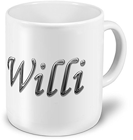 XXL Riesen-Tasse mit Namen „Willi“ - Jumbotasse mit Design Chrombuchstaben - Namens-Tasse, Kaffeebecher, Becher, Mug