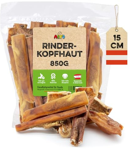 ALTO - Premium Rinderkopfhaut für Hunde getrocknet - Natürliche Hunde Kauartikel - Hundeleckerli für die Zahnpflege Hund und Beschäftigung - Qualität aus Österreich - 850g 15cm