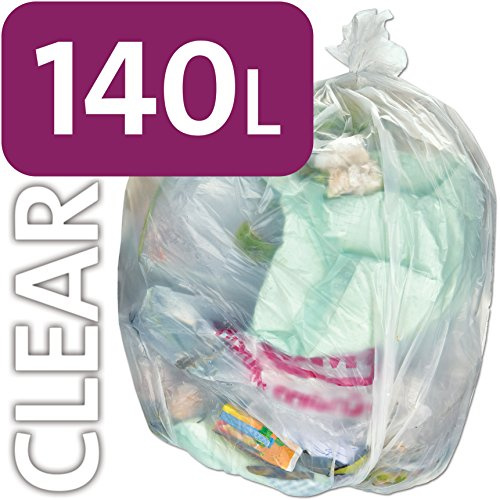 Alina 100 x 140L Polythene Clear Heavy-Duty Wheeled Bin Liner/Wheelie Refuse Bag/ENSA Compactor Sack/Heavyweight 140 Litre Clear Plastic Garbage Bag (100 sacks)
