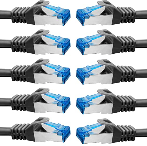 BIGtec - 10 Stück - 1m CAT.7 Gigabit Patchkabel Netzwerkkabel schwarz Kupferkabel Patch Ethernt LAN DSL Kabel CAT7 (RJ45, Cat 7, S/FTP PIMF) 100cm