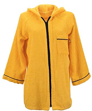 Lady Bella Lingerie Damen Sehr saugfähig,100% reine Baumwolle,kurze Robe mit Reißverschluss vorne und Kapuze für Fitnessstudios,Pools,Spas,Saunen,Strand,Hotel,Reisen Klein Gelb