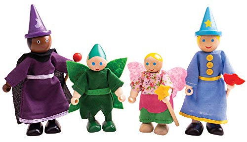 Bigjigs Toys Wooden Fantasy Dolls - Wood Doll House Figures, Playset
