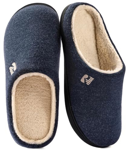 RockDove Men's Sherpa Lined Memory Foam Clog Slipper, Size 10.5 US Men, Navy Blue
