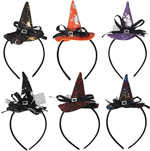 Halloween-Hexenhut-Stirnbänder, 6 Stück, Haarreif, Kopfschmuck, Partyzubehör für Kinder und Erwachsene, Kostüm, Cosplay-Kopfbedeckung