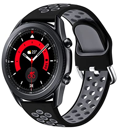 JUVEL Kompatibel Mit Samsung Galaxy Watch 3 45mm/Galaxy Watch 46mm, 22mm Sport Silikon Armband für Huawei Watch GT/GT2 46mm, Atmungsaktive Ersatzarmbänder, Groß, Schwarzgrau