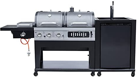 El Fuego® Kombigrill (Gas- und Holzkohlegrill), 3-in-1 inkl. Zapfanlage und Bierkühlung, inkl. Infrarotbrenner, 2 große Garkammern, AY 599 Schwarz/Silber