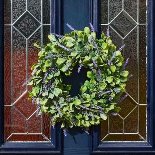 Garden Mile Artificial Flower Wreath 40cm Hanging Spring Summer Door Wreath Large Outdoor Garden Decoration Indoor Garland with Fake Lavender Flowers Welcome Door Wreath