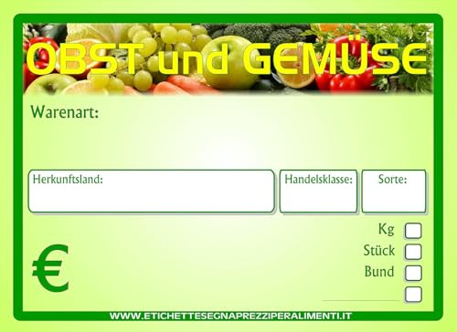 30 Preisschilder Plastikkartenhalter für Obst und Gemüse Lebensmittelrecht (11,1x15,6 cm)