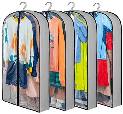 Eindas 4 Pack Clothes Covers with Zip, 40'' (102cm) Garment Bags Storage Gusseted Suit Protector Breathable Hanging Bag Jacket Coat for Wardrobe (4Pack-100CM)