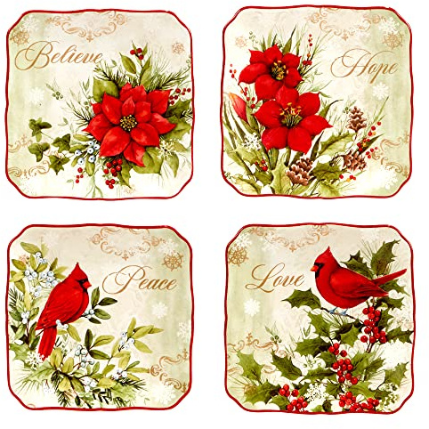Certified International Winter's Medley 5.75 Canape/Luncheon Plates, Small, Multicolor, Set of 4