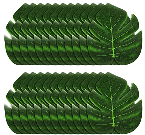 NITAIUN 24 Piezas Hojas de Palma Tropicales Artificiales, Monstera Artificial, Falso Hojas de Monstera para Fiesta Hawaiano, Cumpleaños, Bodas, Mesa Decoraciones, Interior y Exterior (24 Piezas)